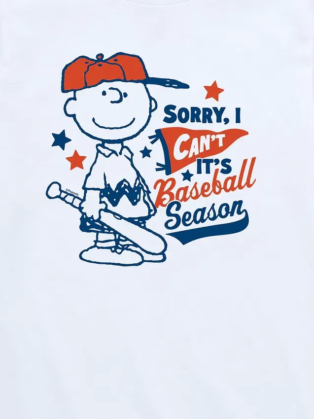 Maglietta a maniche corte da baseball per bambini "Charlie Brown - Sorry I Can't" della linea Peanuts
