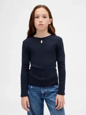 Maglietta aderente da bambino con scollo a goccia e fiocco