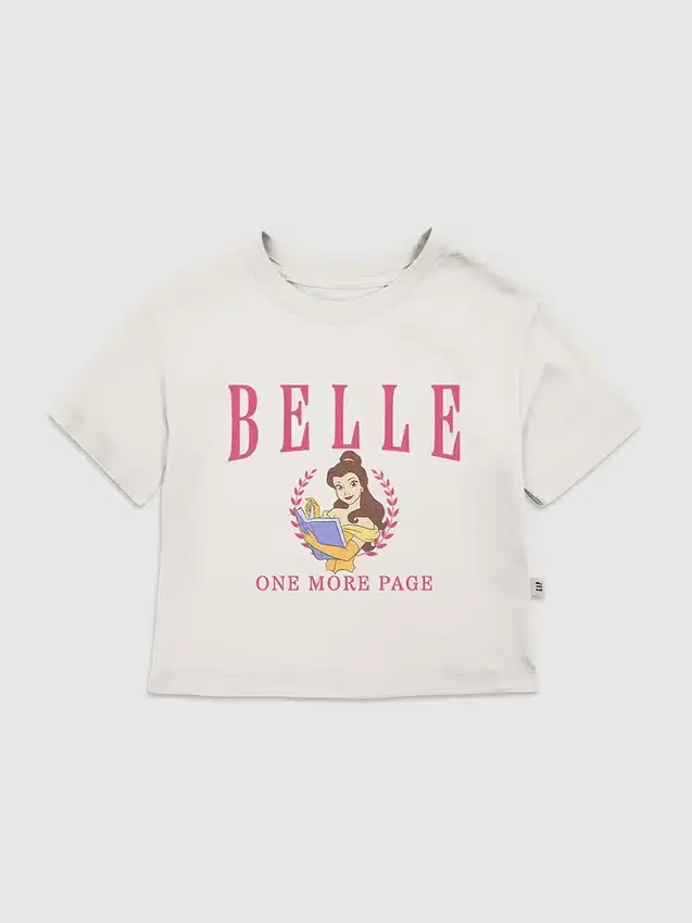 Maglietta con stampa "Belle" in stile universitario per bambini