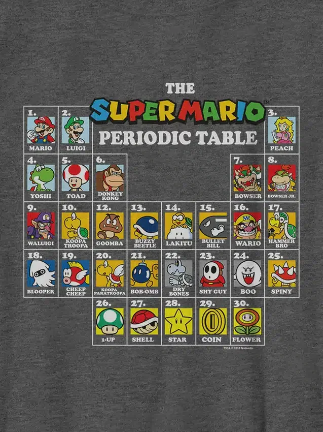 Maglietta con stampa della tavola periodica Nintendo per bambini