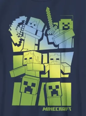 Maglietta con stampa per bambini Minecraft “Steve e Alex contro i mob”