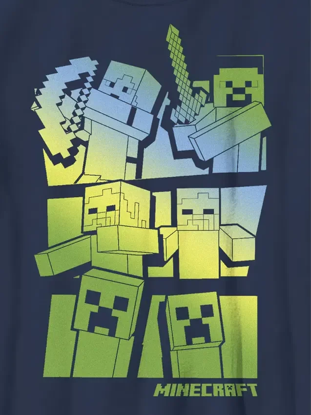 Maglietta con stampa per bambini Minecraft "Steve e Alex contro i mob"