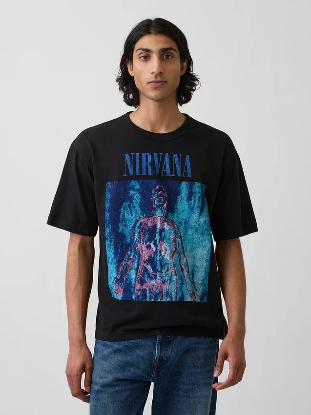 Maglietta corta con grafica Nirvana in tessuto pesante