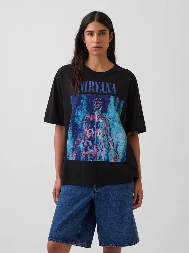 Maglietta corta con grafica Nirvana in tessuto pesante