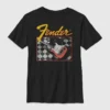 Maglietta da bambino con chitarra a scacchi Fender