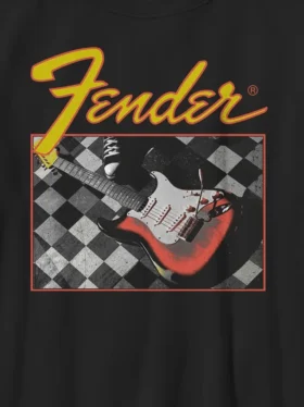 Maglietta da bambino con chitarra a scacchi Fender