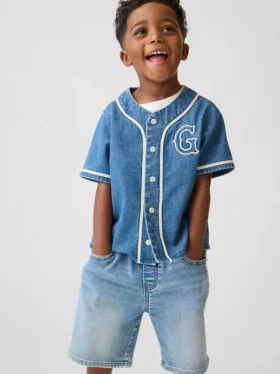 Maglietta da baseball in denim con logo Varsity per neonato & bebè