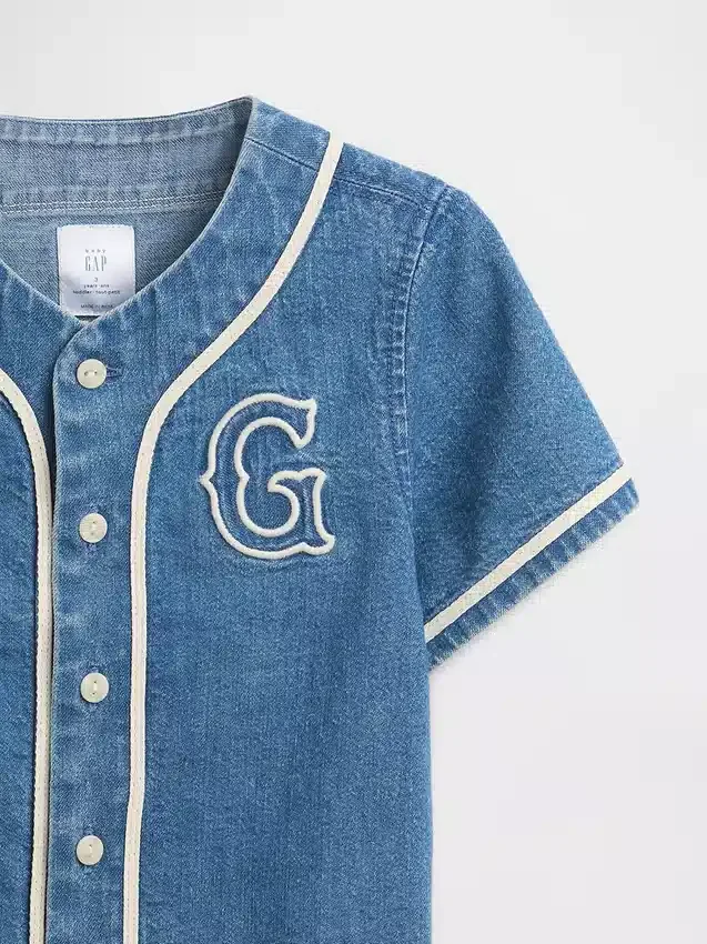 Maglietta da baseball in denim con logo Varsity per neonato & bebè