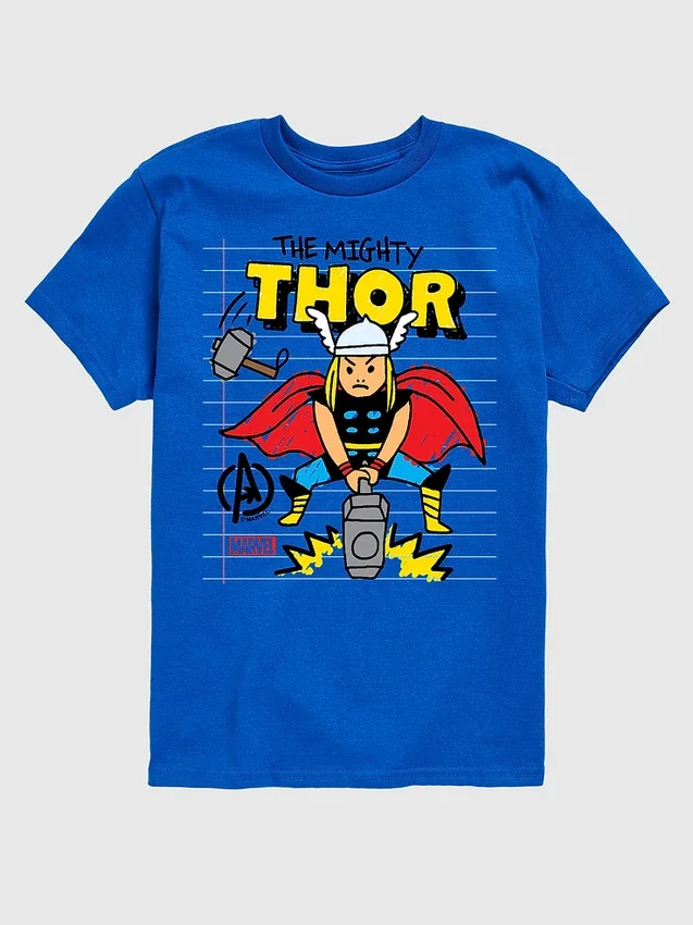 Maglietta grafica a maniche corte in pantaloncini per bambini Marvel Thor Doodle