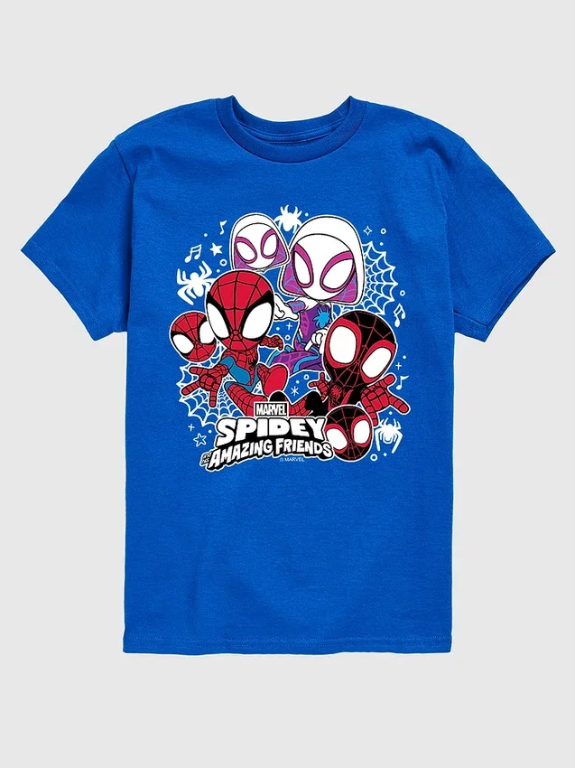 Maglietta grafica a maniche corte Marvel con Spidey e amici per bambini piccoli in pantaloncini