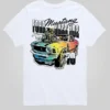 Maglietta grafica a maniche corte per bambini con la Ford Mustang del 1970 arcobaleno in pantaloncini