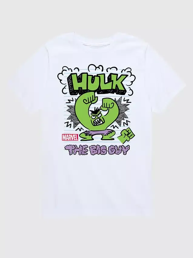 Maglietta grafica a maniche corte per bambini Marvel "L'Incredibile Hulk" in stile doodle in pantaloncini