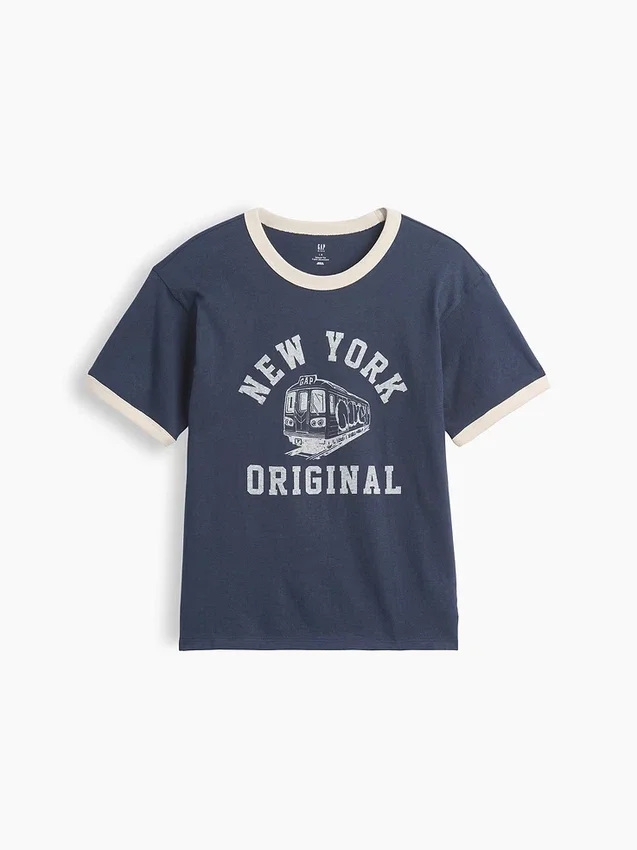 Maglietta per bambini con stampa "New York" e bordi a contrasto, vestibilità comoda