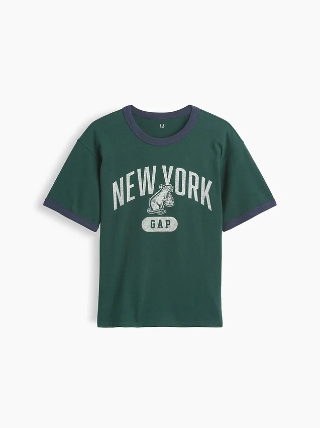 Maglietta per bambini con stampa "New York" e bordi a contrasto, vestibilità comoda