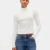 Maglione a collo alto corto a costine pointelle