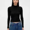 Maglione a collo alto corto a costine pointelle
