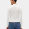 Maglione a collo alto corto a costine pointelle