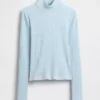 Maglione a collo alto corto a costine pointelle