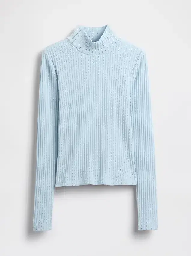 Maglione a collo alto corto a costine pointelle