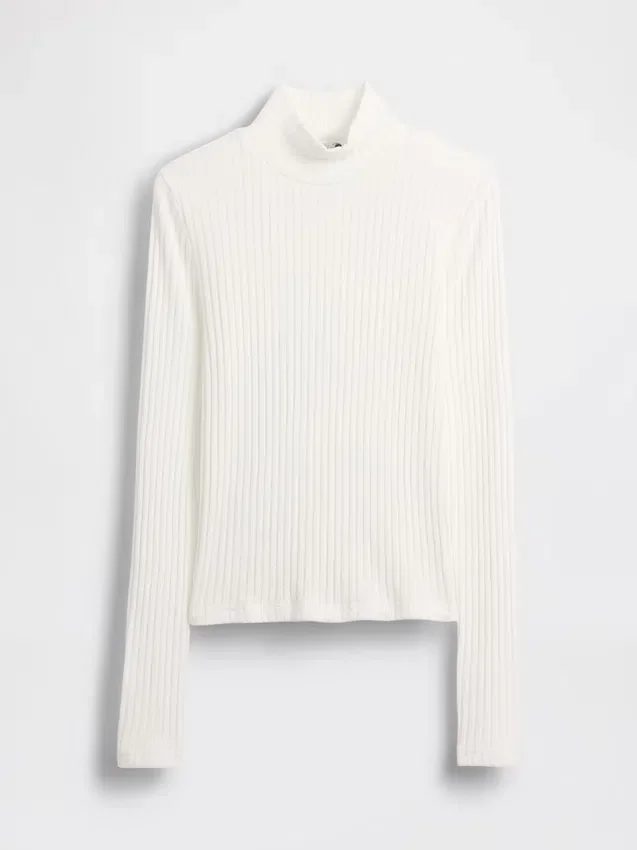 Maglione a collo alto corto a costine pointelle