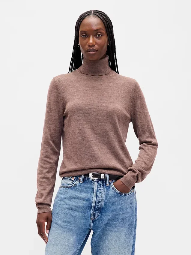 Maglione a collo alto in 100% lana merino
