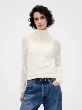 Maglione a collo alto in maglia pointelle