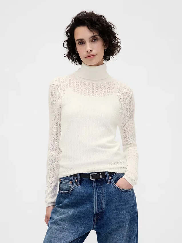 Maglione a collo alto in maglia pointelle