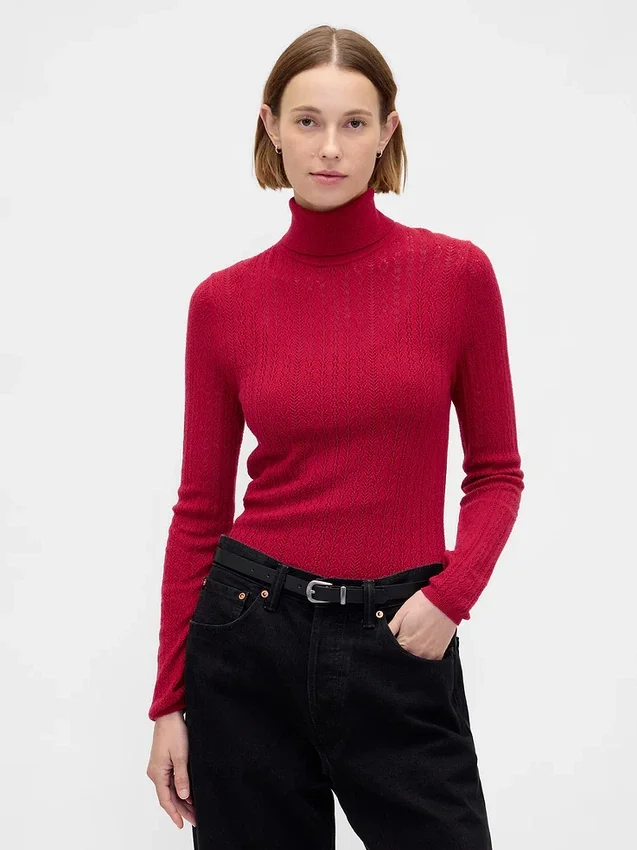 Maglione a collo alto in maglia pointelle