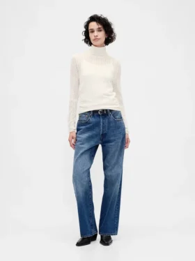Maglione a collo alto in maglia pointelle