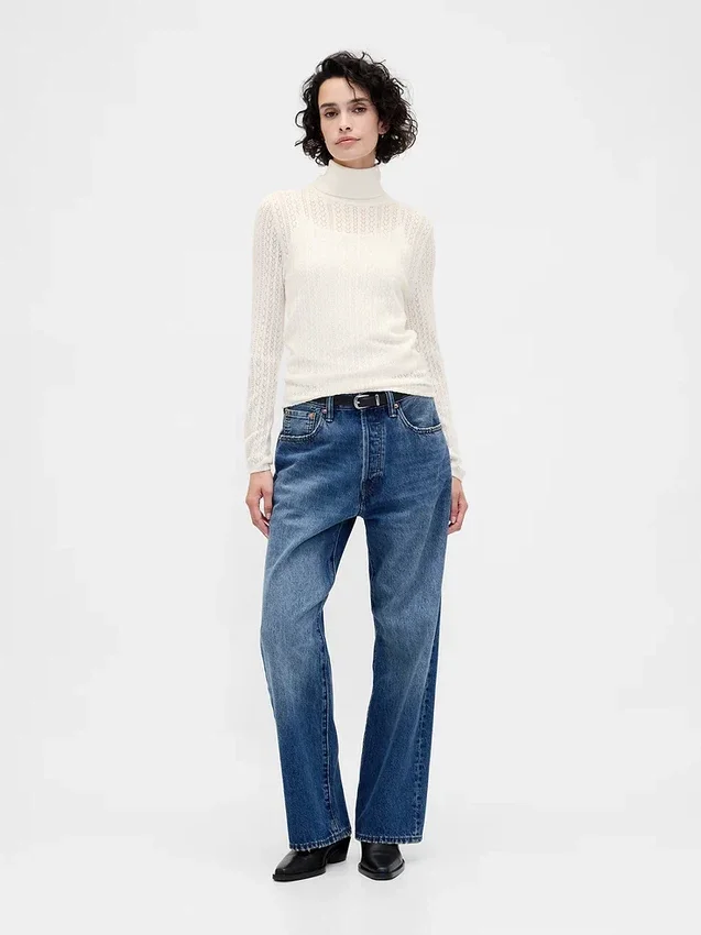 Maglione a collo alto in maglia pointelle