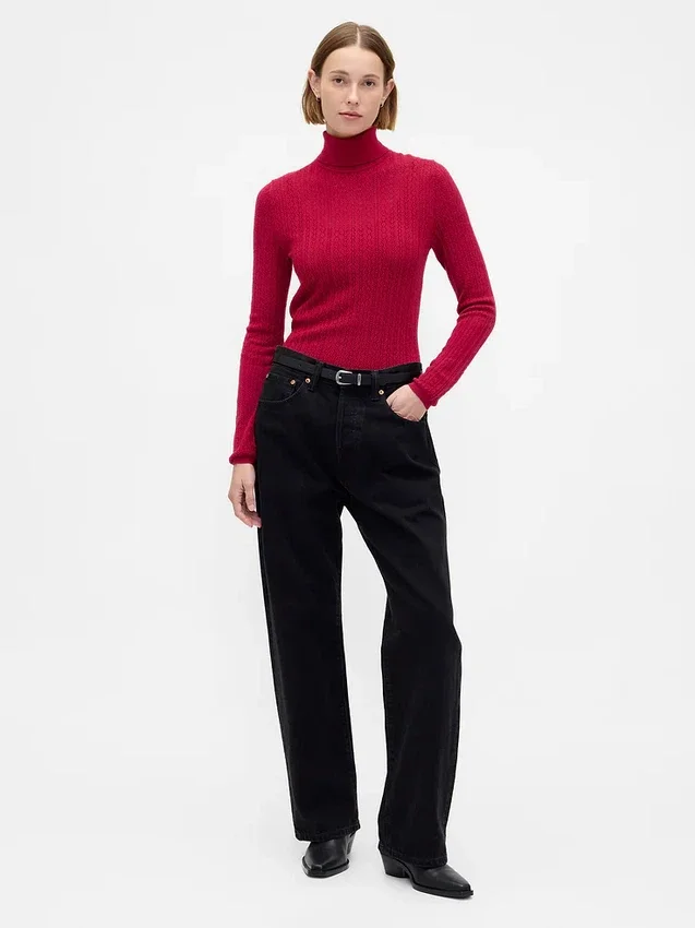 Maglione a collo alto in maglia pointelle