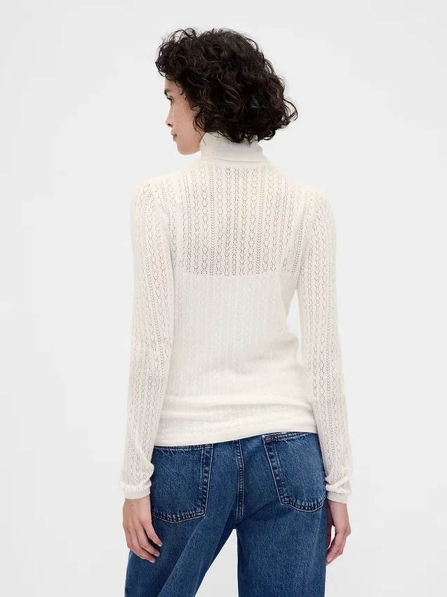 Maglione a collo alto in maglia pointelle
