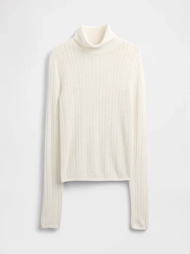 Maglione a collo alto in maglia pointelle
