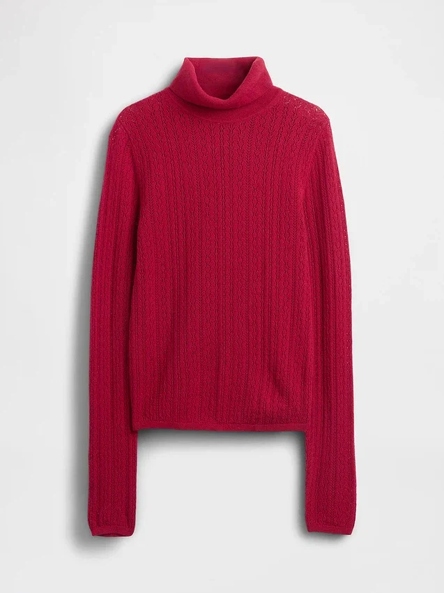 Maglione a collo alto in maglia pointelle