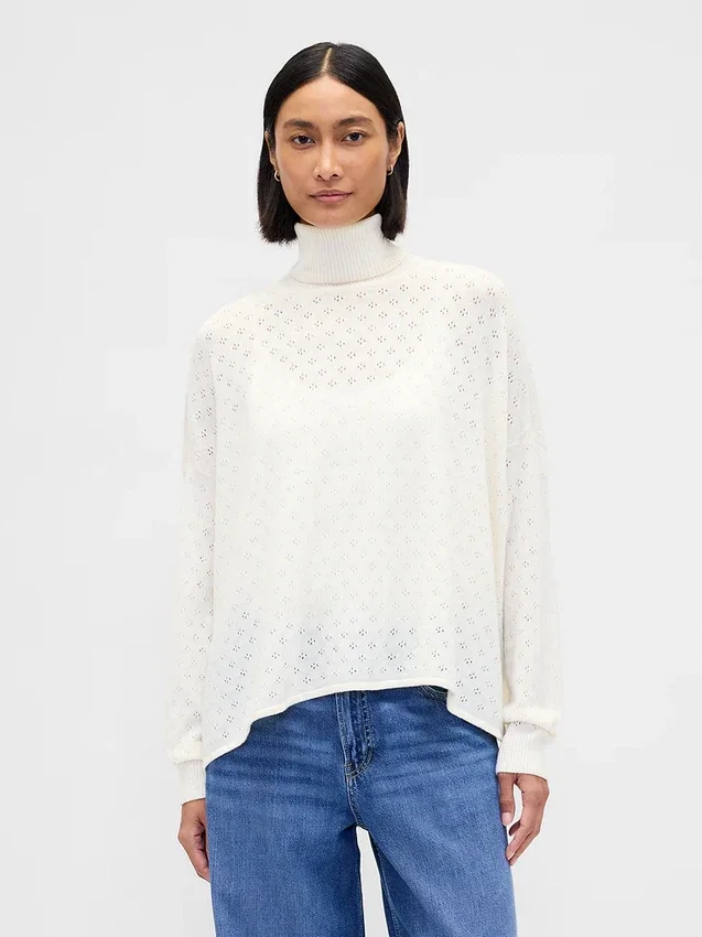 Maglione a collo alto oversize in punto pointelle