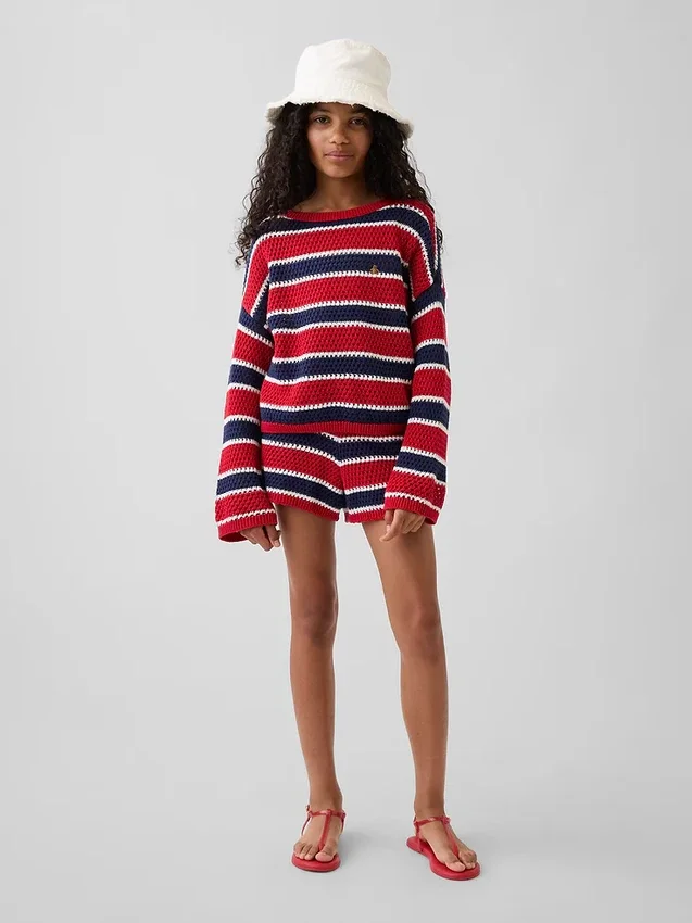 Maglione a righe oversize all’uncinetto per bambini