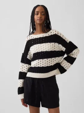 Maglione all’uncinetto 100% cotone con scollo a barchetta