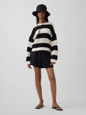 Maglione all’uncinetto 100% cotone con scollo a barchetta