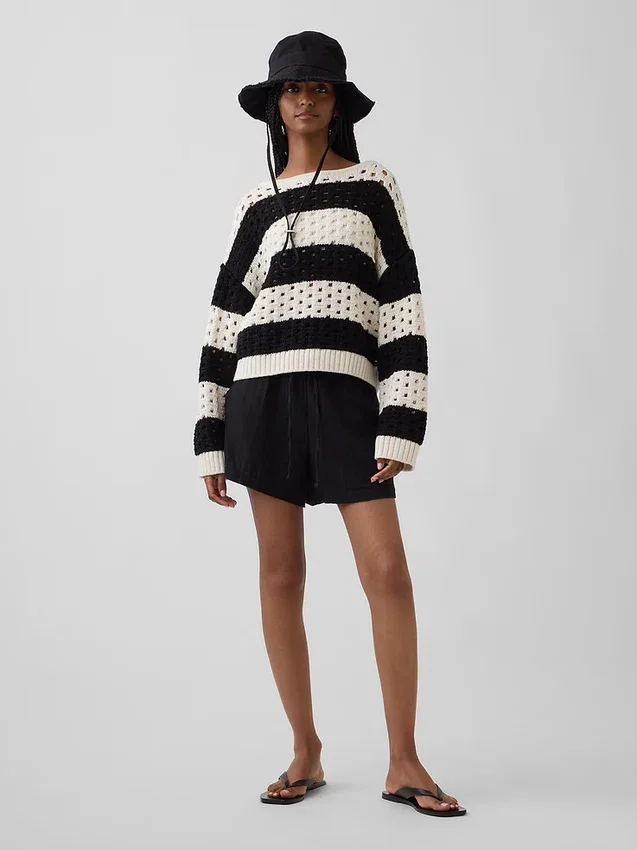 Maglione all’uncinetto 100% cotone con scollo a barchetta