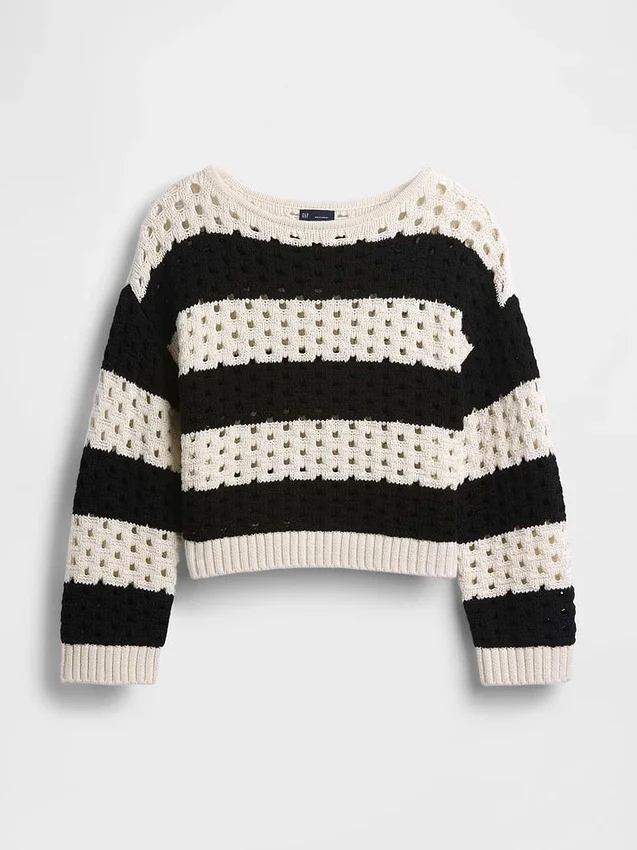 Maglione all’uncinetto 100% cotone con scollo a barchetta