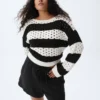 Maglione all’uncinetto 100% cotone con scollo a barchetta