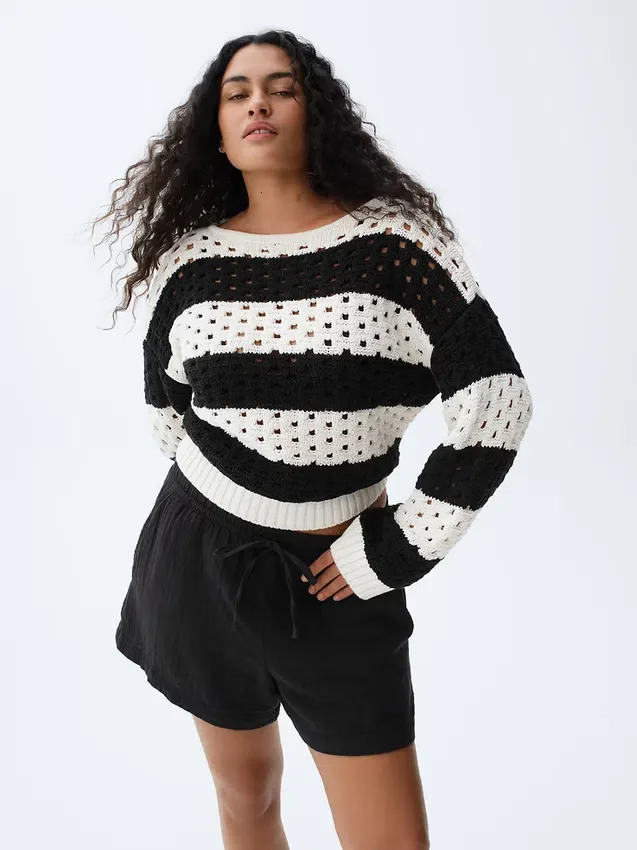 Maglione all’uncinetto 100% cotone con scollo a barchetta
