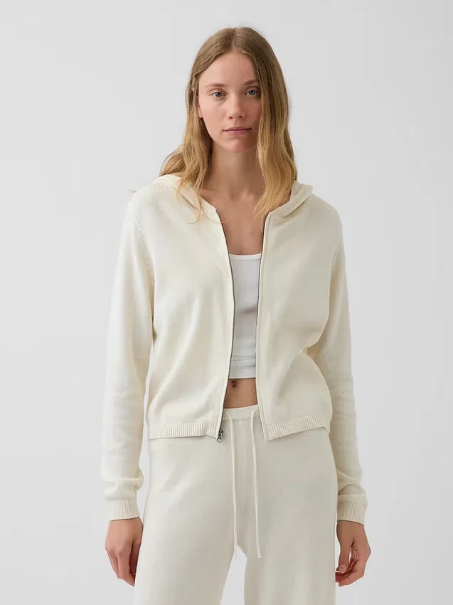 Maglione con cappuccio e zip dal taglio ampio, 100% cotone