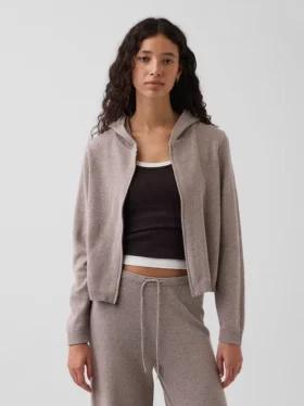 Maglione con cappuccio e zip dal taglio ampio, 100% cotone
