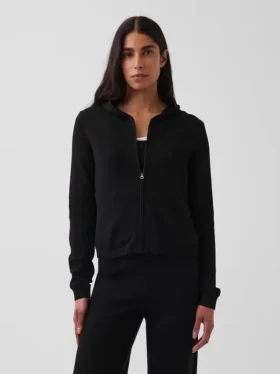 Maglione con cappuccio e zip dal taglio ampio, 100% cotone