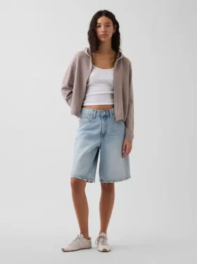Maglione con cappuccio e zip dal taglio ampio, 100% cotone
