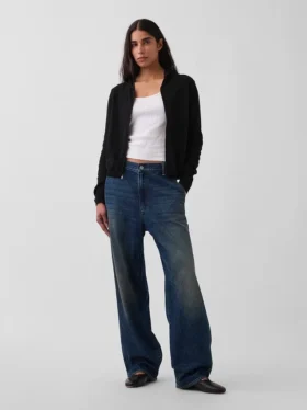 Maglione con cappuccio e zip dal taglio ampio, 100% cotone