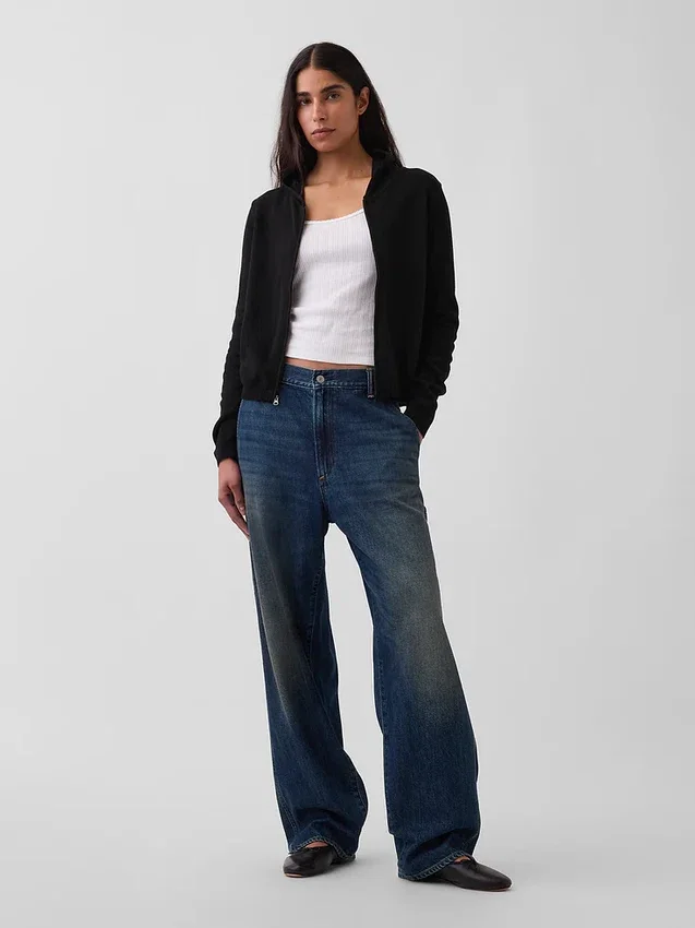 Maglione con cappuccio e zip dal taglio ampio, 100% cotone