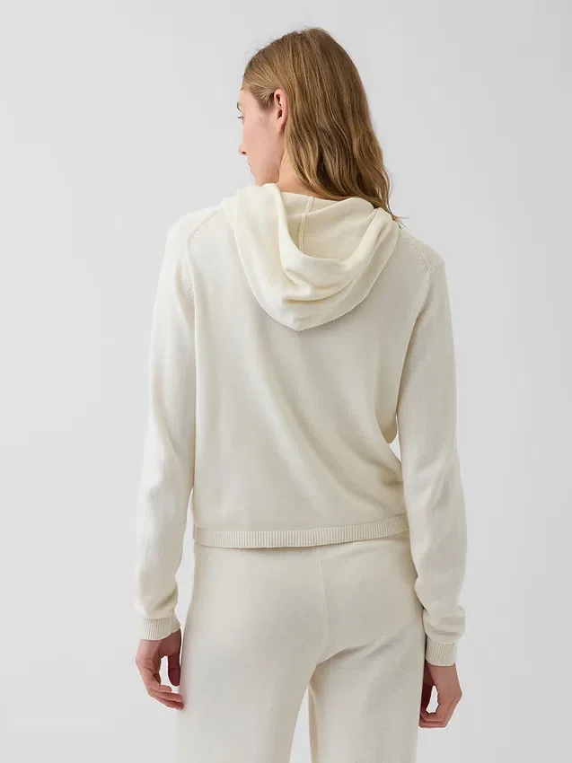 Maglione con cappuccio e zip dal taglio ampio, 100% cotone