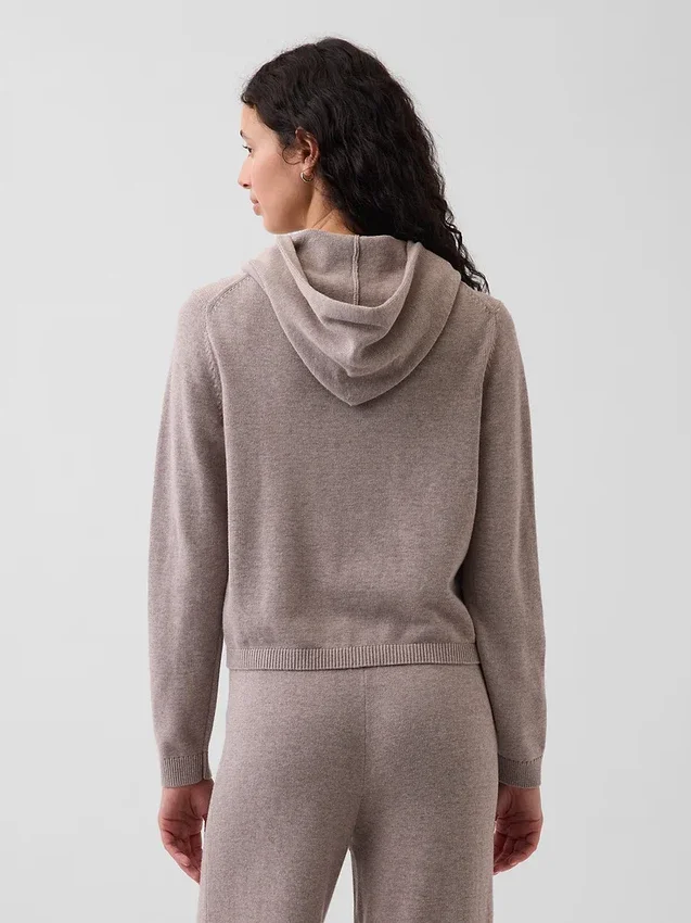 Maglione con cappuccio e zip dal taglio ampio, 100% cotone